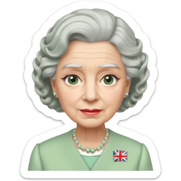 Queen Elizabeth with grey hair and waves in pastel green clothes sticker