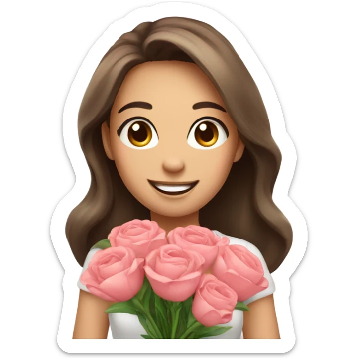 smiling girl with flower bouquet make her look cute and coquette with a lot sticker