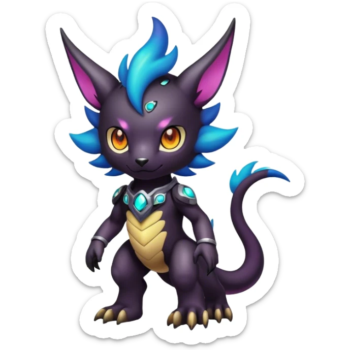 Cute cool colorful dark nebula fantasy-Digimon-animal-hybrid full body sticker
