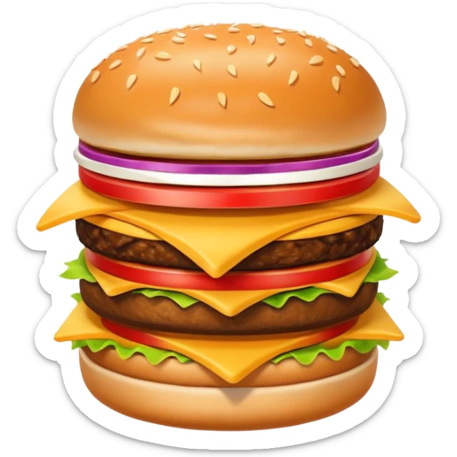 A clean and simple icon of fast food in emoji-style illustration. A burger with fries, naggets and shaverma, bright and bold colors, simple shapes, flat design, high contrast, inviting and appetizing. sticker