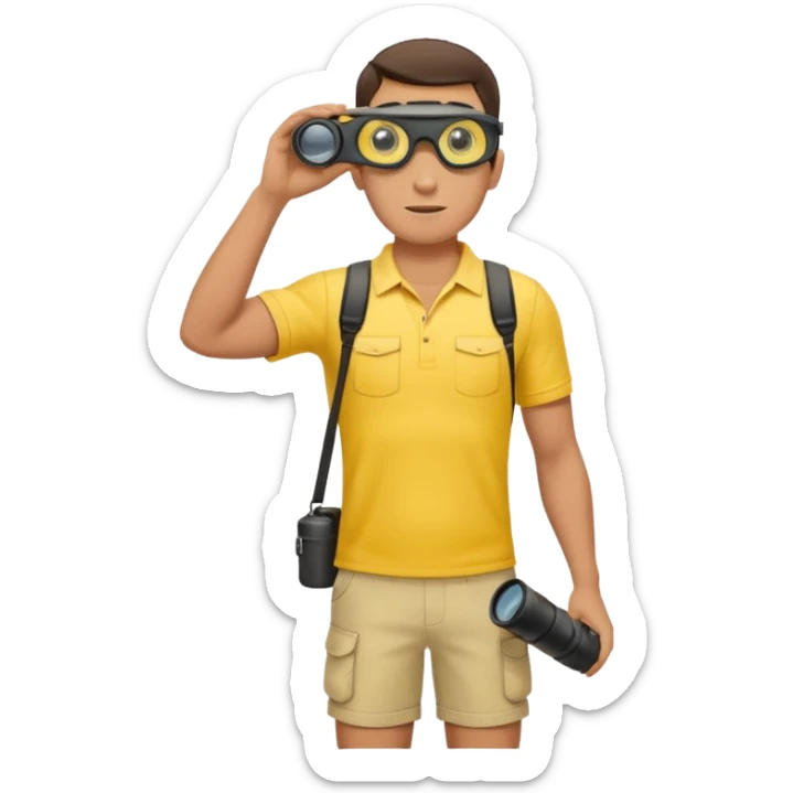 Male lifeguard – yellow shirt, binoculars in hand, scanning the sea, full body sticker