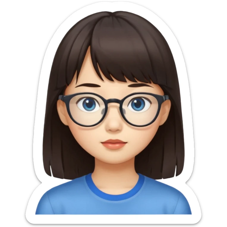Asian girl with bangs and glasses with brunette blue eyed boy sticker