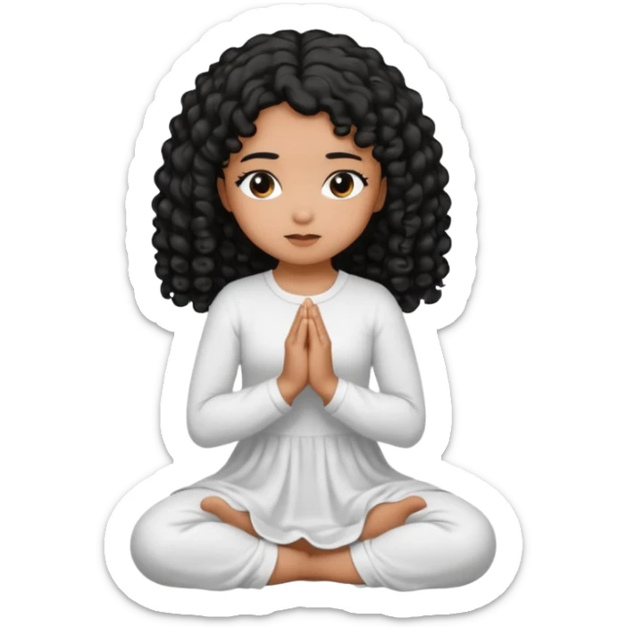 girl praying on knees curls black hair and brown skin sticker