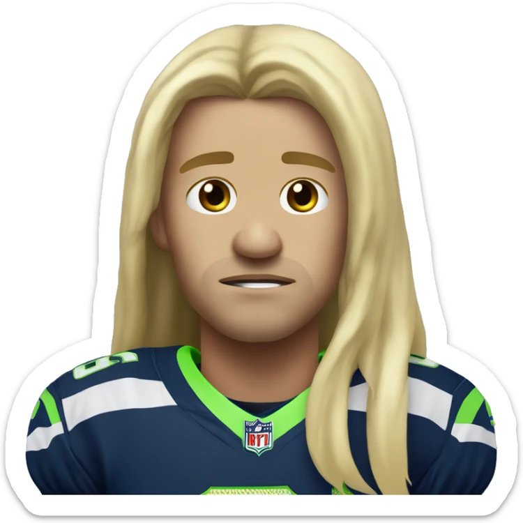 white seahawks fan with long blonde hair crying tears of sadness with a jersy that has the number 7 sticker