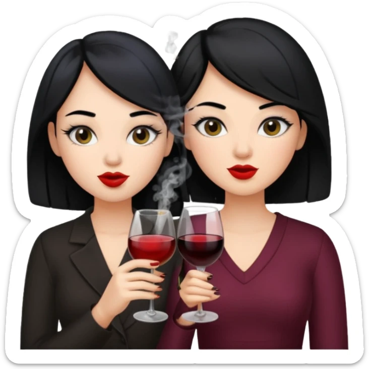 2 girls 1 smoking and 1 drinking wine black hair  sticker
