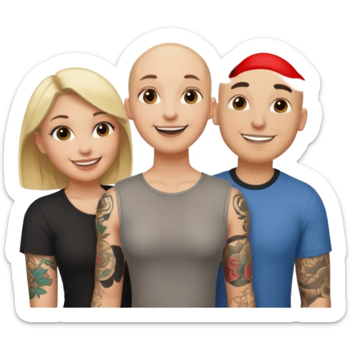 throuple blonde female brunette female with tattoed bald male sticker