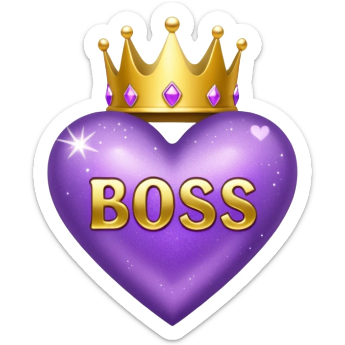 Purple Hearts and crowns with glitter and the words boss bitch sticker