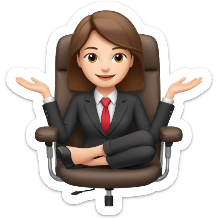 Cartoon faced woman smiling and relaxing and aligned in a chair in office make the face a cartoon character  sticker