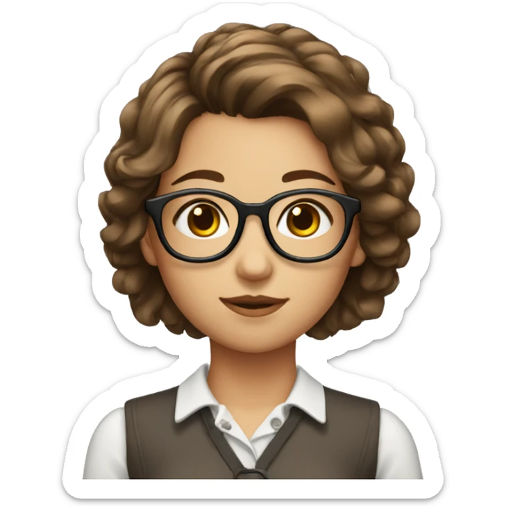 girl, glasses, hairstyle, brown hair, in a collar sticker