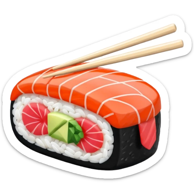Japanese cuisine humanless avatar in minimalist emoji-style illustration. Sushi and chopsticks, clean lines, red white colors, flat design, calm and modern. sticker