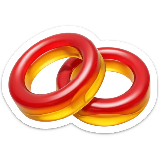 emoji de 2 gomitas en forma de aro una colo rojo y otra amarillo de muy gruesas  sticker