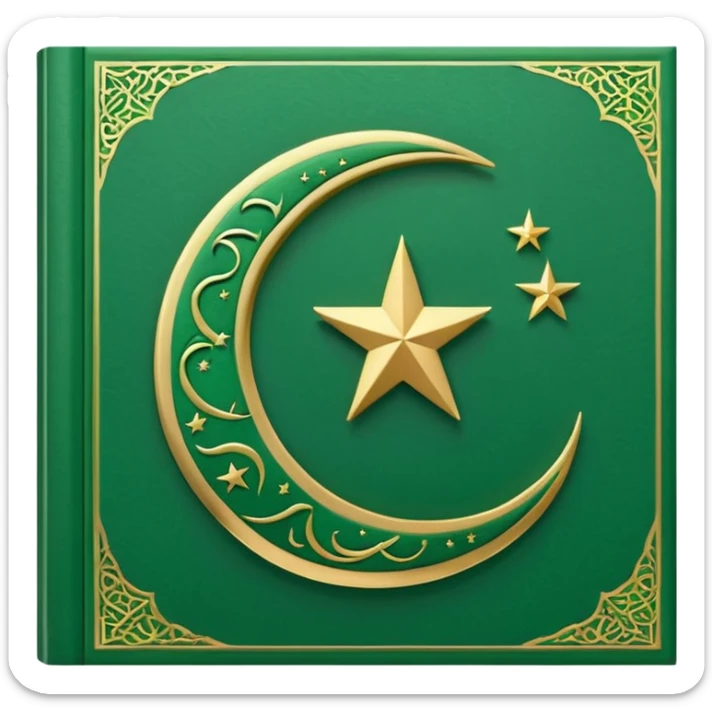 Closed Quran with the Islamic Symbol on it (moon and star) green from left to right sticker