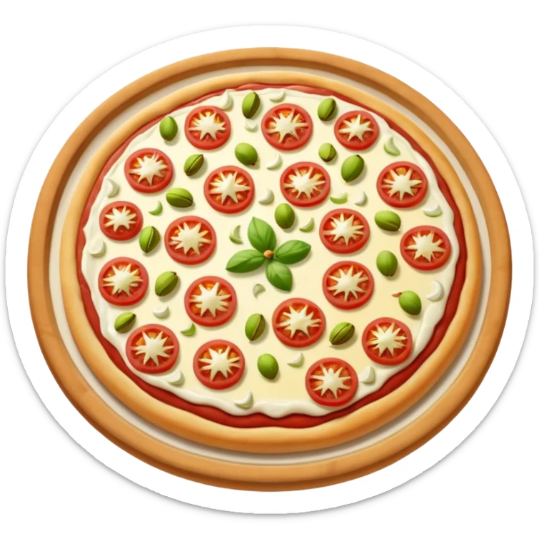 a lot of pistachio and white cream(main), under the cream there is jambon beurre like flower, pizza sticker