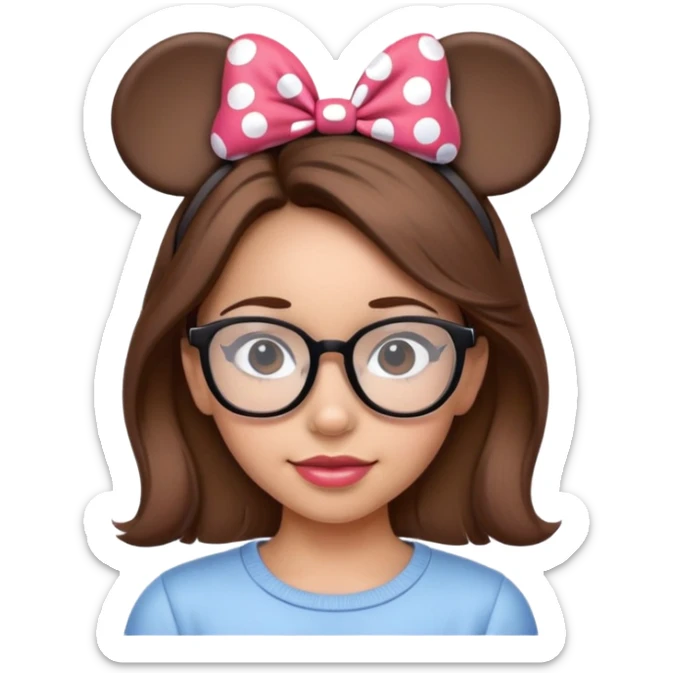 Girl Brown hair wearing glasses Minnie mouse ears sticker
