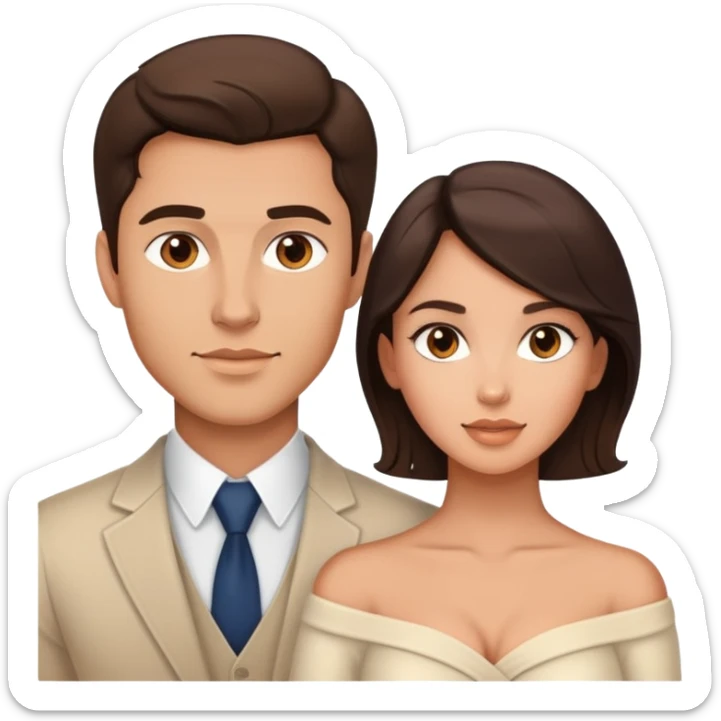 Handsome brunette man and beautiful brunette woman with light tan skin, bust portrait sticker