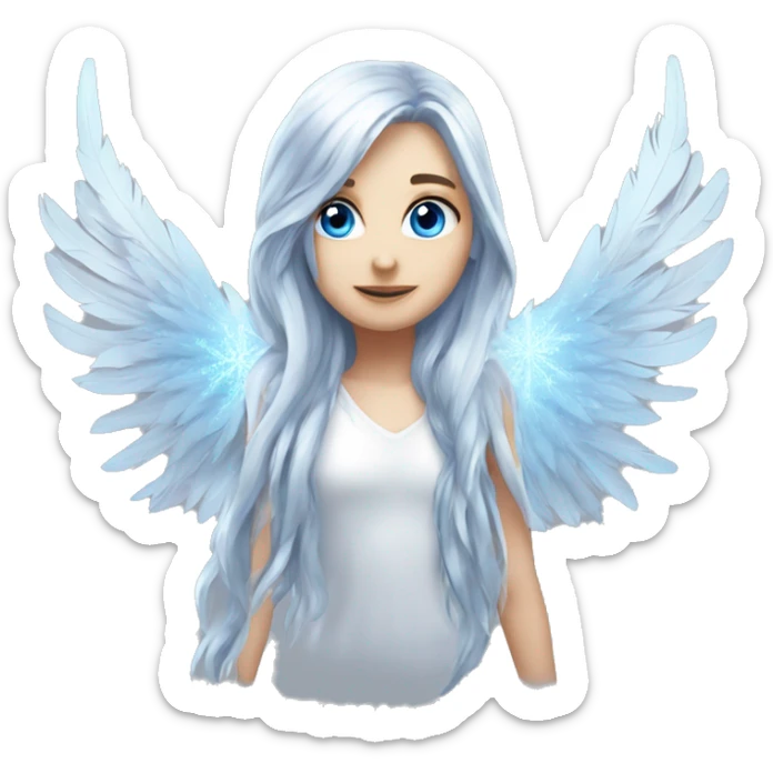 big wings, silver, feather, icy ,snowflake, Beautiful, fairy, long hair, blue eyes sticker