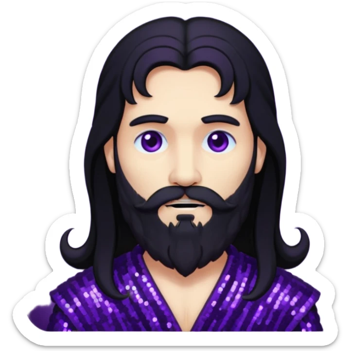 Pluto, God of Death from Gods and Goddesses with long black hair and beard, deep purple sequin outfit sticker