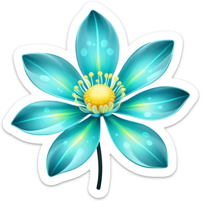 Pastel black and cyan iridescent transparent bio-luminescent flower with yellow spots sticker