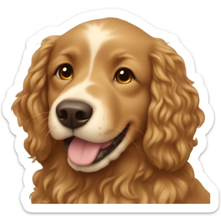Tan skinned girl with  long brown curly hair with a golden retriever puppy sticker