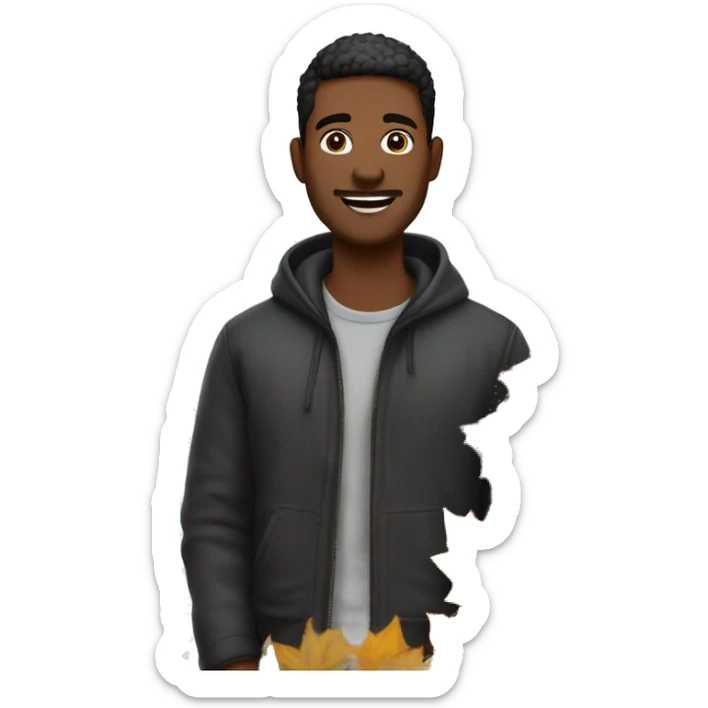 Jeune Homme noir de 33 ans habillé en tenue casual de marque dans un decor d'automne sticker