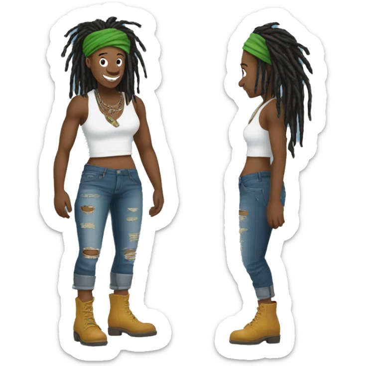 hog with dreadlocs, a green bandana, in ripped blue skinny jeans sticker