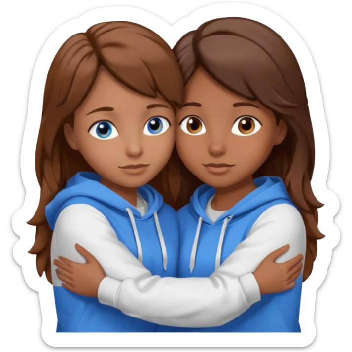 two Girls, Brown and Blonde hair, with Blue Eyes hugging one has Brown hair cute Hug another Version  Both Blue eyes and white hoddies Brown haired sticker