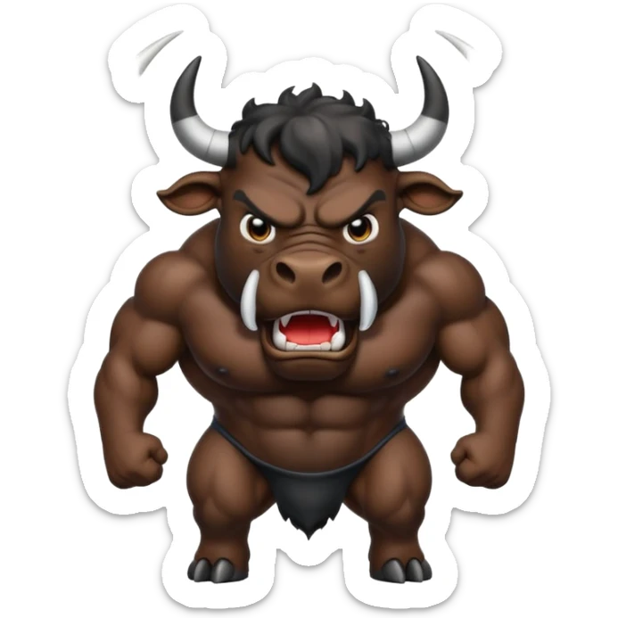 Emoji of an angry black powerful bull with steam coming out of its nose sticker