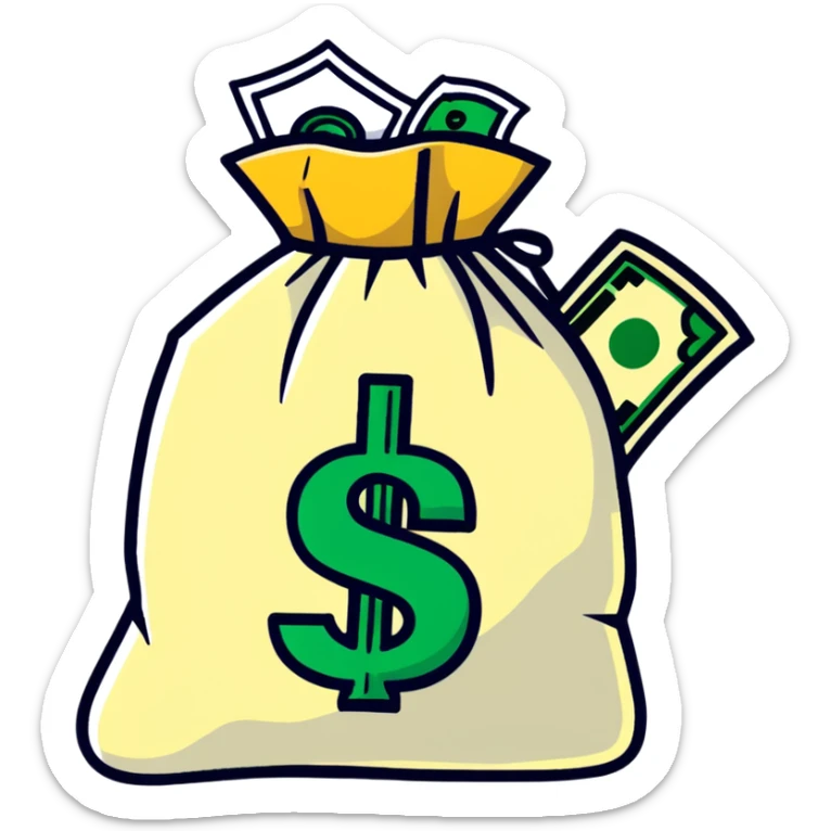 money bag with DEPOSIT written on it, bank deposit bag, dollar sign, canvas bag sticker