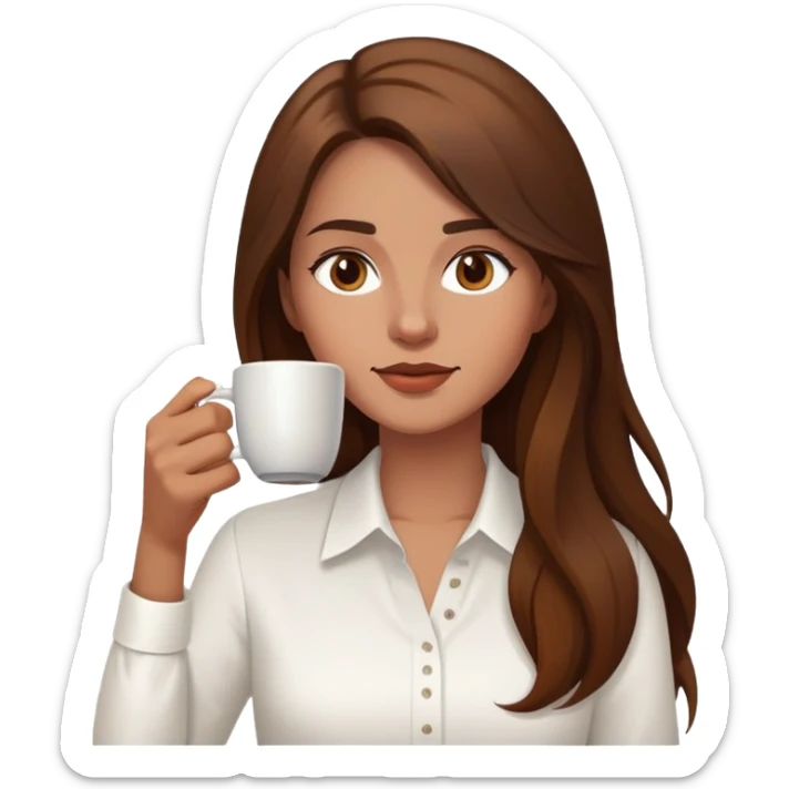 Yoga Woman white shirt long brown hair drinks coffee sticker