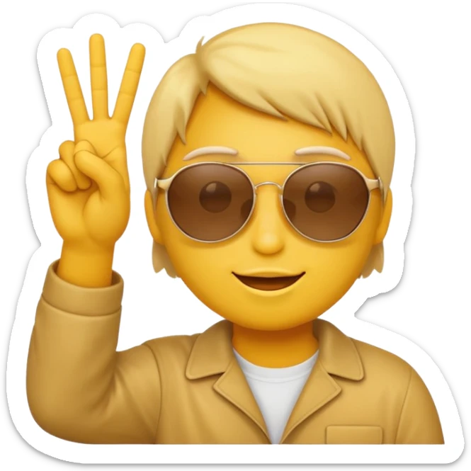 the yellow circle wearing sun glasses emoji holding up a peace sign sticker