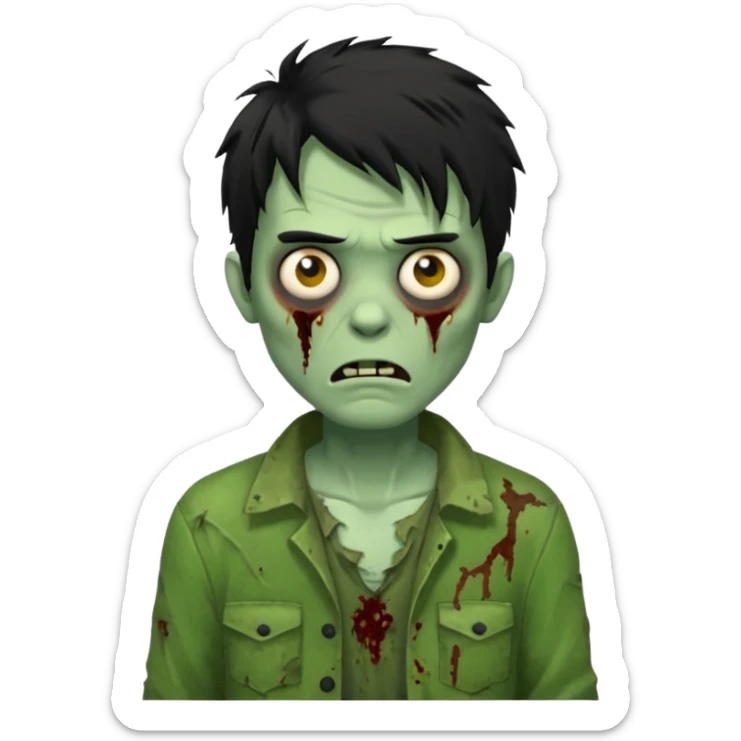 crie um emoji de zumbi homen de cabelo preto grande bagunçado assim🧟 sticker