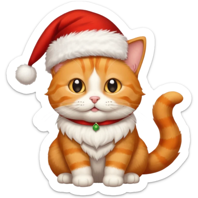 Make me a orange tabby cat with a white chin and a bit of white on the end of his tail and  a Santa hat that looks like 🐱 emoji with no beard  sticker