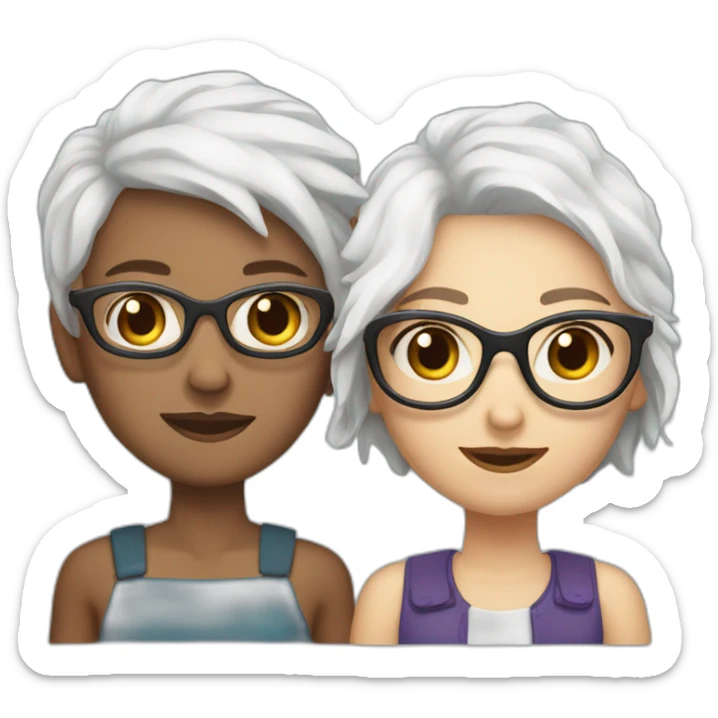 Couple of two girls one with white hair and other with short brown hair and glasses sticker