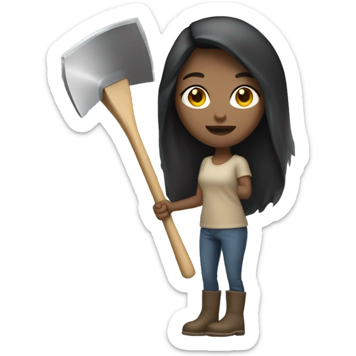 Beige Women with long dark hair light skin holding big shovel sticker