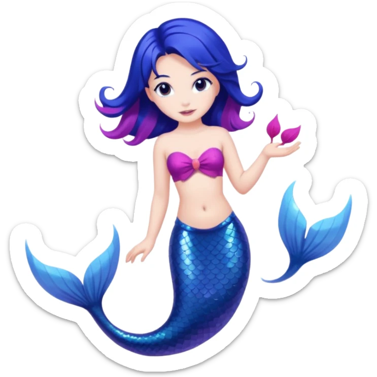 Mermaid cheveux bleu foncé peau blanche avec une queux bleu rose violet   sticker