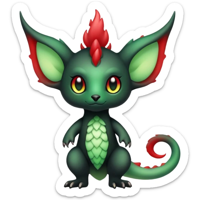 Kawaii Cute Edgy Black Green Red ethereal Fionbri-Vernid-Trico-animal-creature full body sticker