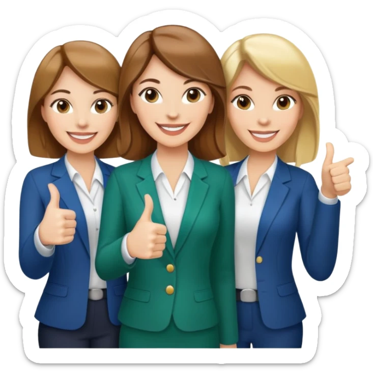 Three lady realtors, two with brown hair and one with blond hair doing thumbs up sticker