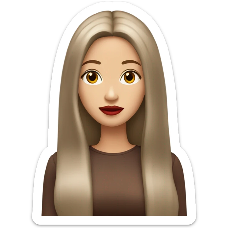 Amelije women, chocolate Brown Long hair, doll eyes ,red lips, light skin ￼ sticker