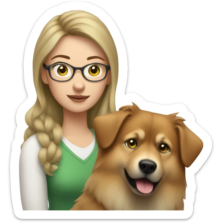Brown light hair woman aux Green eyes with glasses Green eyes and White eurasier dog  sticker