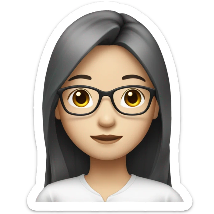 Asian girl white skin with long straight hair and glasses sticker