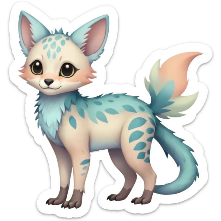 Feral Rare Fantasy cute pastel Vernid-Trico-species by LiLaiRa, markings, tufted ears, full body sticker