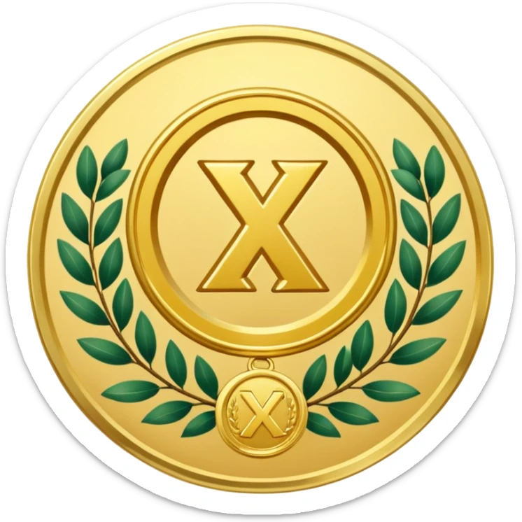 A golden medal with a glossy finish, featuring a central gold awareness ribbon symbol. The ribbon is surrounded by two laurel branches, one on each side, adding a touch of prestige. At the bottom, a small ornamental 'X' symbol completes the design sticker