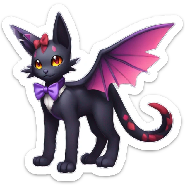  kawaii edgy black purple red ethereal fantasy beautiful elegant nargacuga-Noivern-cat-Fakemon collar harness bow tie and bracers full body sticker
