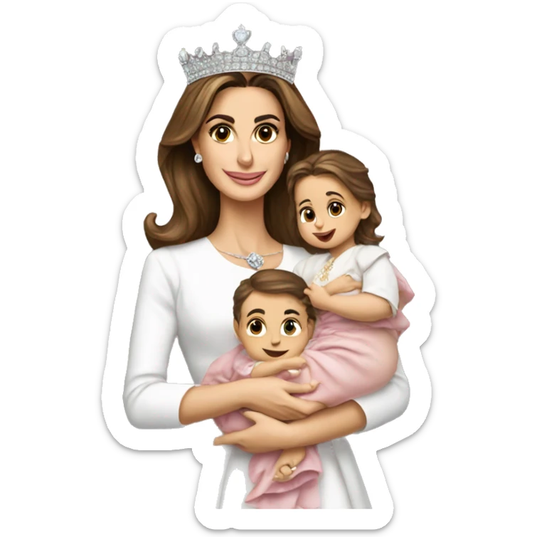 Queen rania of Jordan holding a baby girl and wearing diamond crown  sticker