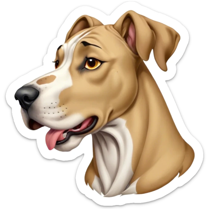 Cinematic Cute Yawning Fawn Great Dane Portrait Emoji, Head tilted slightly with a dramatic, wide-open yawn, revealing a smooth fawn coat with a refined texture, floppy ears slightly drooping, round amber eyes barely open in drowsy contentment, Simplified yet irresistibly adorable features, highly detailed, glowing with a soft, cozy glow, high shine, relaxed yet expressive, stylized with a touch of whimsy, bright and endearing, soft glowing outline, capturing the essence of a sleepy yet affectionate guardian, so drowsy it feels like it could stretch out of the screen and curl up for a nap! sticker