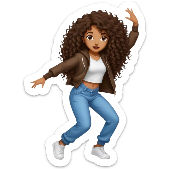 Dancing brown girl with long darn brown curly hair hip hop sticker