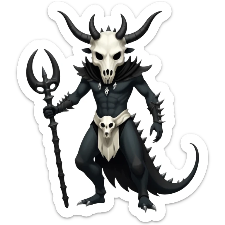 Shiny Dark Edgy  Inteleon-Amaura-Fakémon-hybrid-creature (full body) with a horned animal-skull-mask sticker