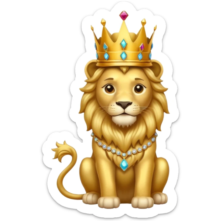 Lion King – proud golden lion wearing a tall jeweled crown, sitting sticker