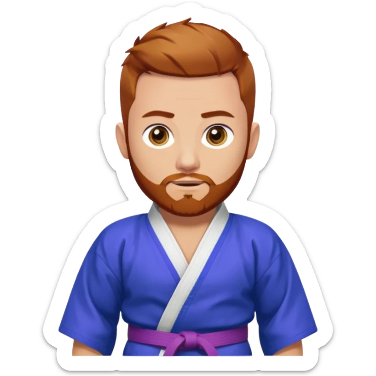 homme blanc, yeux bleu, cheveux brun très court, barbe rousse et boucle d'oreille doré à l'oreille gauche avec kimono de jiu-jitsu et ceinture violette sticker