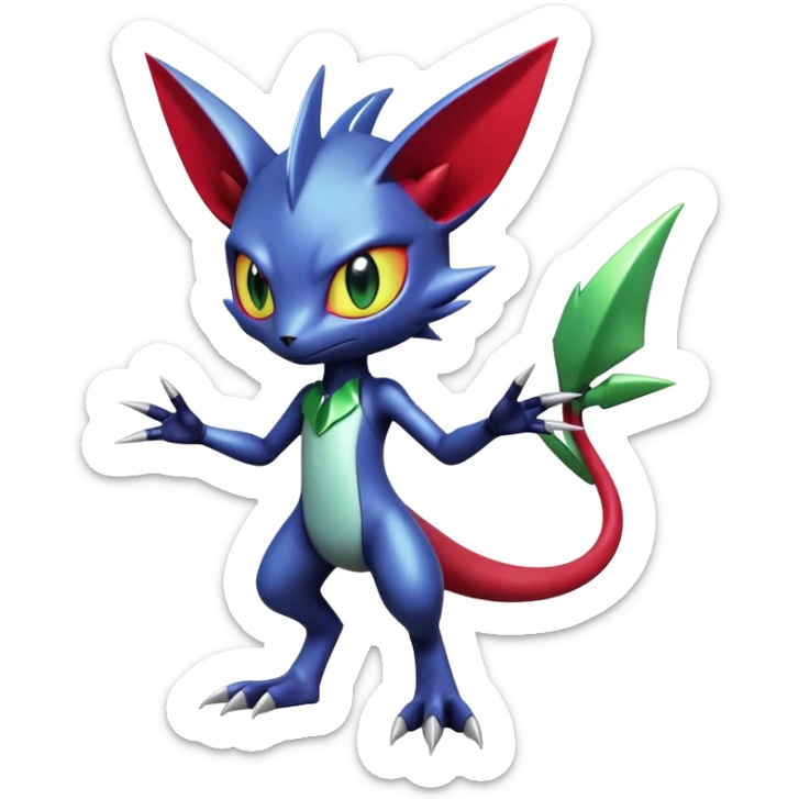 Cute Cool Edgy Shiny Futuristic Ethereal Legendary Digimon-Sneasel-Scizor-hybrid full body sticker